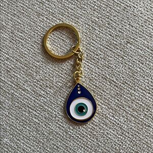 Evil Eye Teardrop Keychain in Navy & White